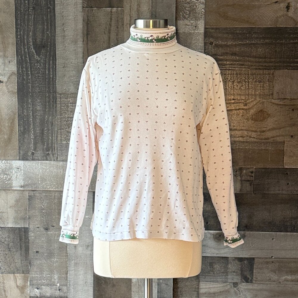 Vintage 90s floral dog turtleneck large cottagecore retro country grannycore